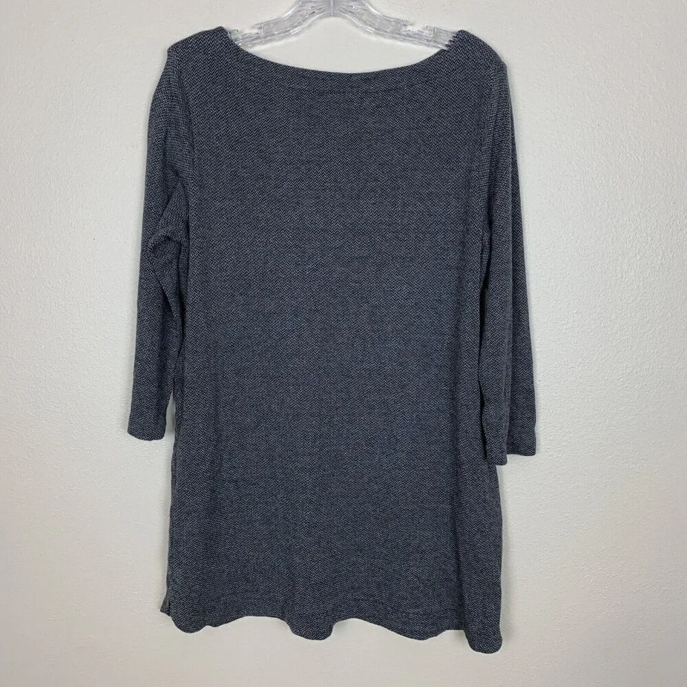 J. Jill Ponte Knit Tunic Top Womens Size M Gray Herringbone Boat Neck 3/4 Sleeve